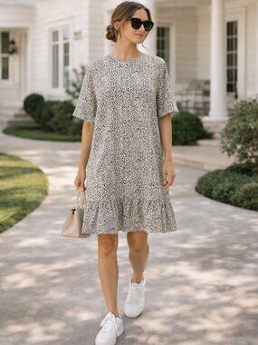 AX Paris Leopard Print Shift Dress with Cute Ruffle Hem Size 6 NWT